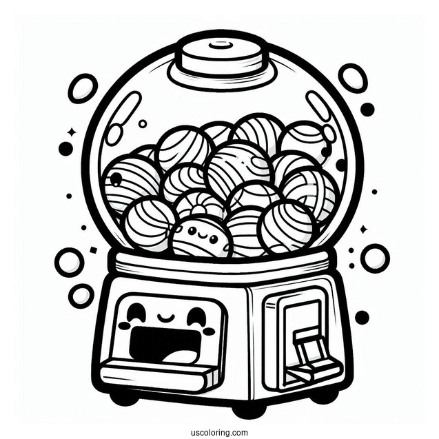 Kawaii Gum-ball Machine To Color