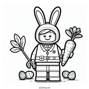 Lego Man In Easter Bunny Coloring Page Costume Holding Carrot