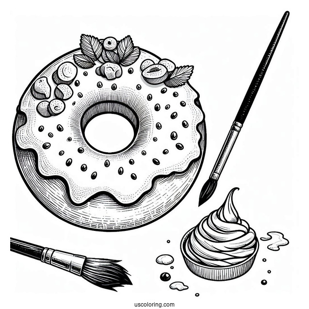 Painter Donut Coloring Page Sketching A Donut