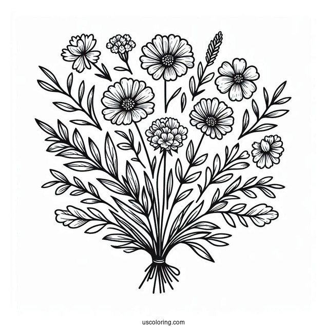 Flower Coloring Pages Of Easy Wildflower Bouquet