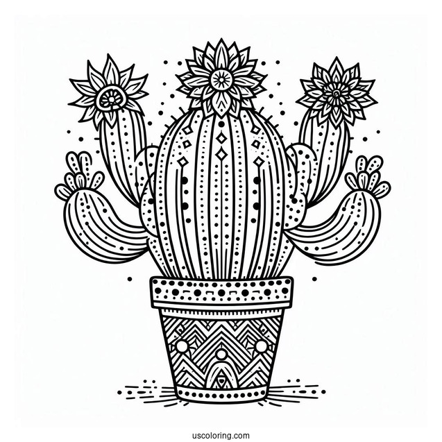 Simple Cactus Mandala Coloring Page For Adults