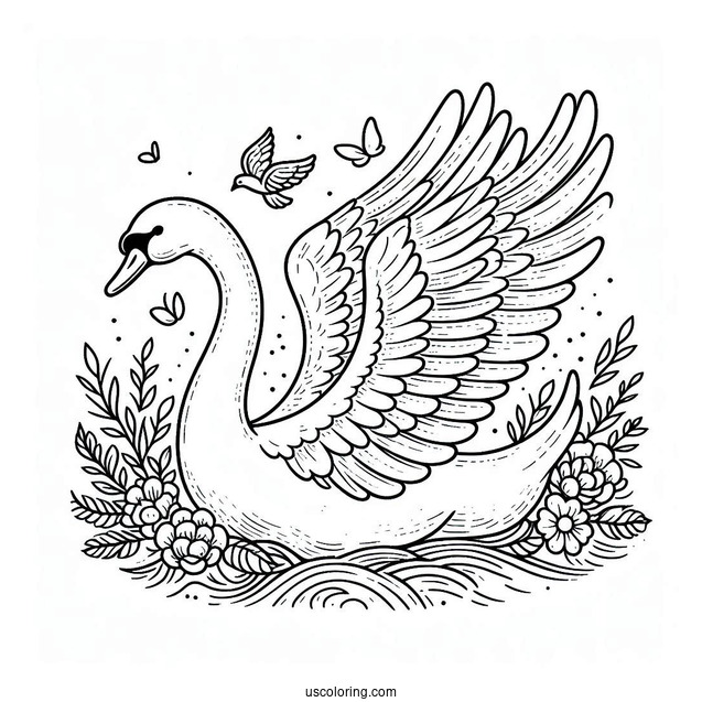 Swan Coloring Page Flying