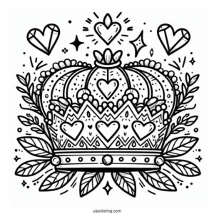 Pretty Crown Coloring Page With Heart Shaped Jewels For Kids