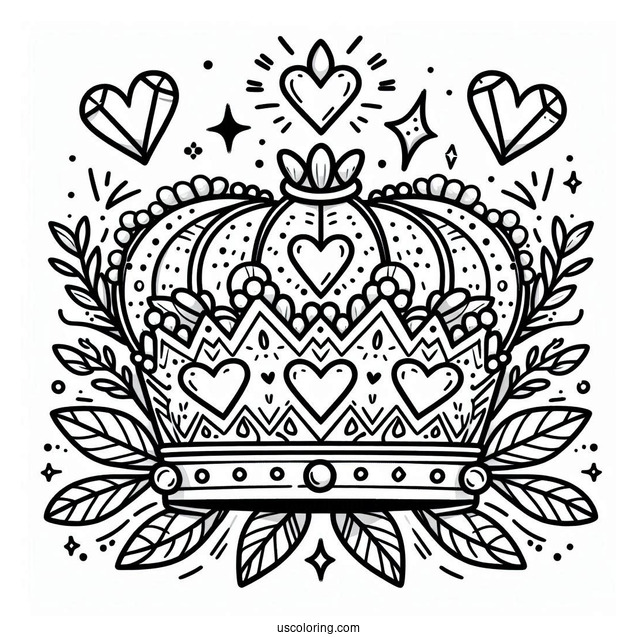 Pretty Crown Coloring Page With Heart Shaped Jewels For Kids