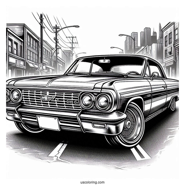 Lowrider Coloring Page Chevrolet Impala Front View In The Streets