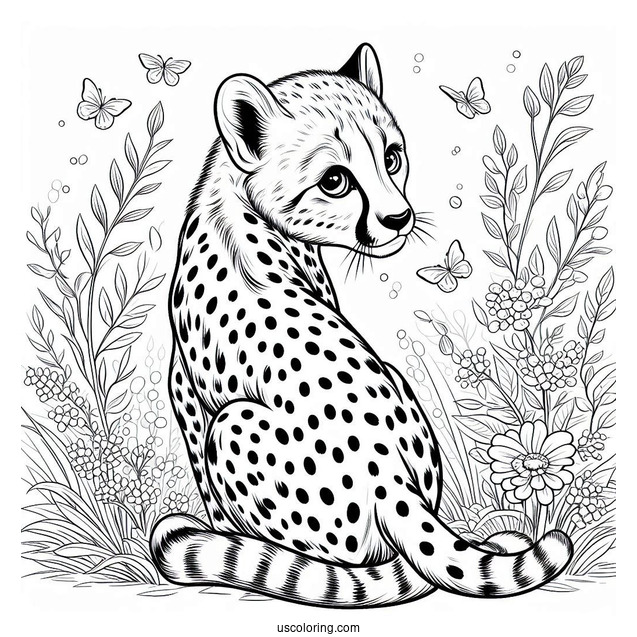 Simple Cheetah Coloring Page Looking Back For Kids