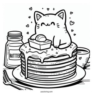 Cat Pancake Coloring Page With Butter
