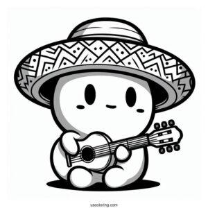 Sombrero Shy Guy Coloring Page Playing Guitar