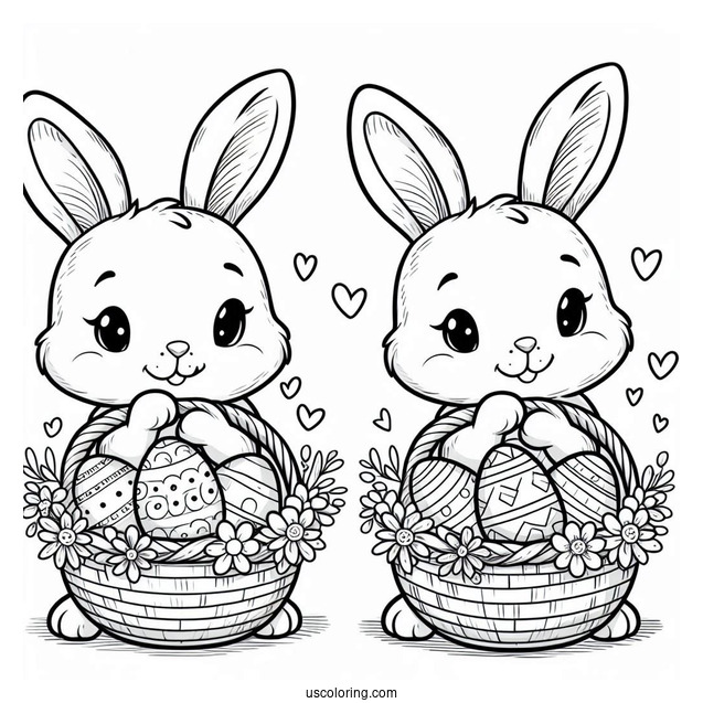 Easter Bunny Coloring Page Cartoon Carrying Basket Of Eggs
