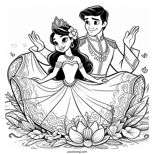 Easy Tiana And Naveen Coloring In For Kids