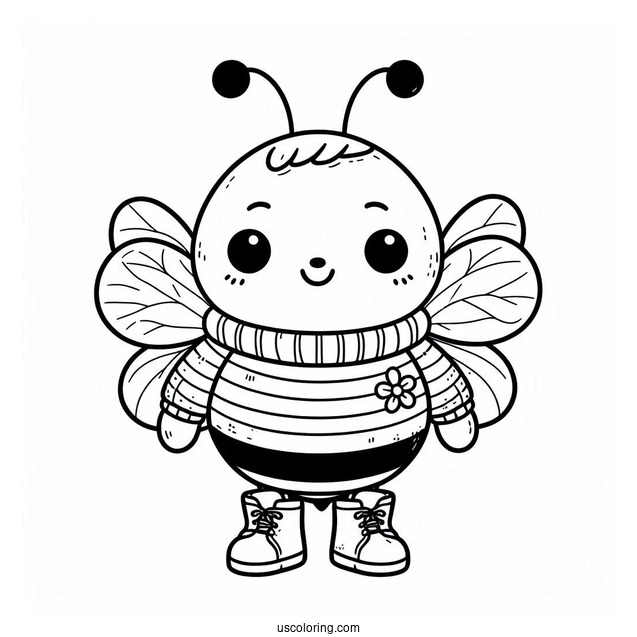 Cartoon Bee Coloring Page Wearing A Jumper For Kids