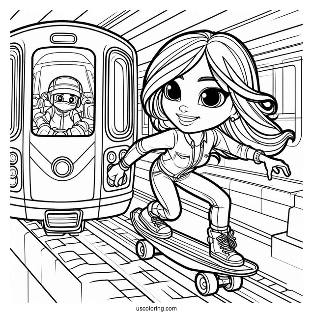 Subway Surfers Coloring Page Alicia Racing Jake