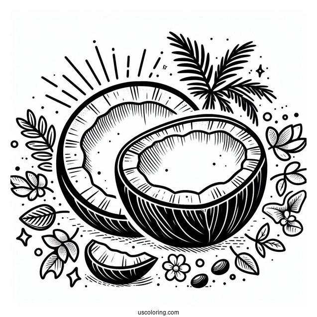 Halved Coconut Coloring Page For Kids