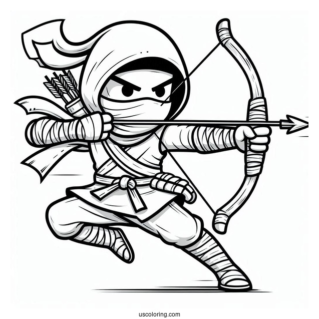 Ninja Shooting An Arrow Coloring Sheet For Kids