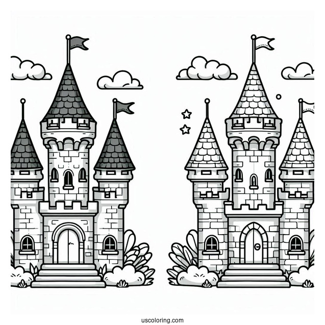 Cute Little Castle Coloring Page For Kids
