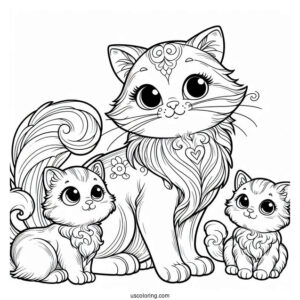 Mommy Cat With Two Kittens