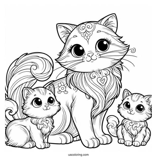 Mommy Cat With Two Kittens