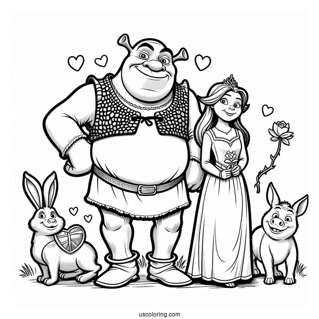 Shrek With Fiona And Friends To Color