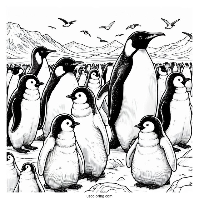 Colony Of Emperor Penguin Coloring