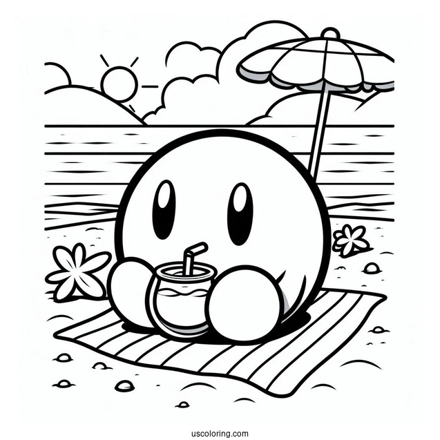 Shy Guy Coloring Page Drinking Beverage At The Beach