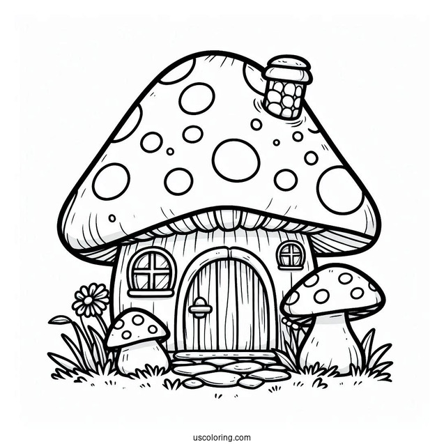Adorable Mushroom Coloring Page House For Kids