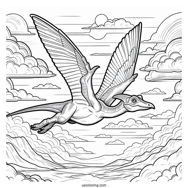 Pteranodon Flying In The Sky Coloring Sheet