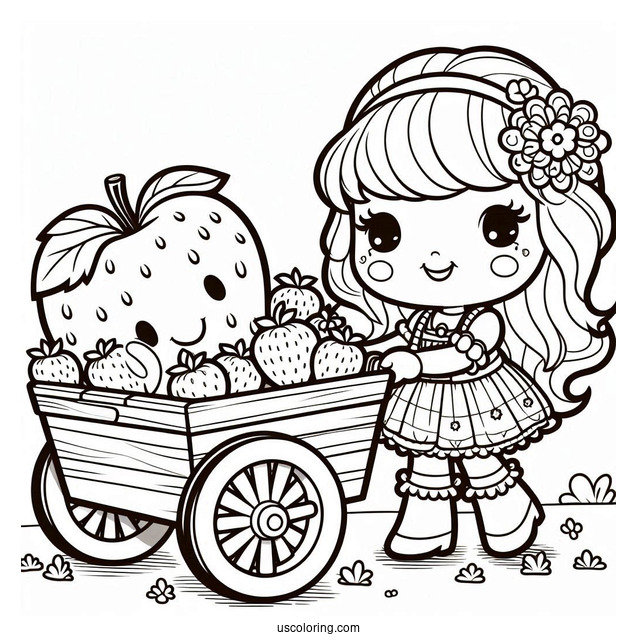 Strawberry Shortcake Coloring Page Pulling Apple Dumplin In A Cart