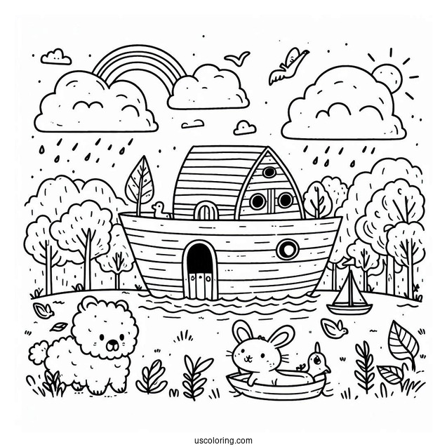 Cute Noah's Ark Coloring Page For Preschoolers