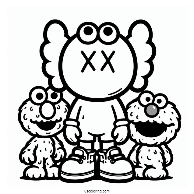 KAWS Coloring Page Elmo With Real Elmo
