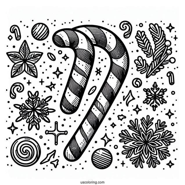 Easy Candy Cane Coloring Page For Kids