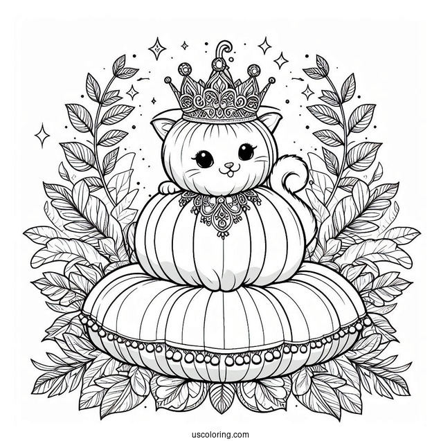 Palace Pets Coloring Page Of Pumpkin With Crown Standing On Cushion