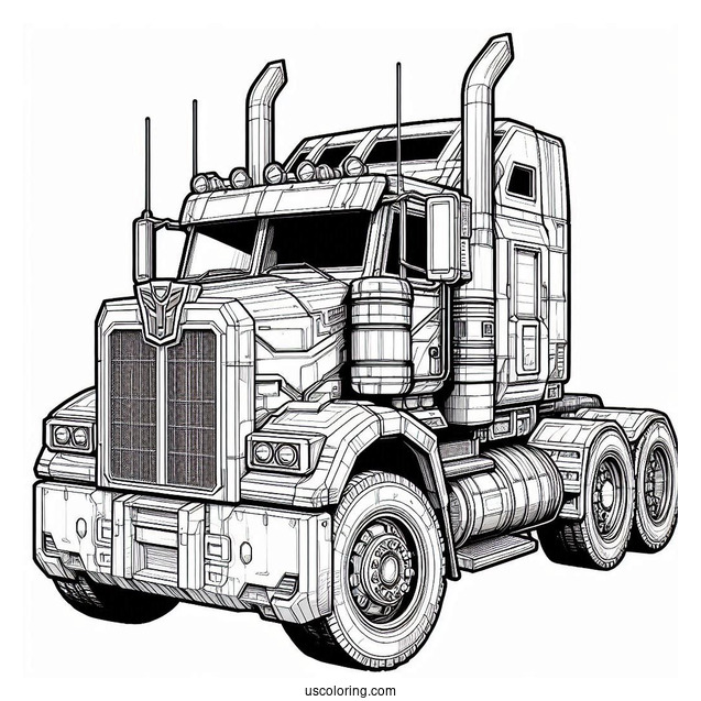 Realistic Optimus Prime Coloring Page Truck Form