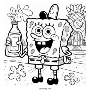 Harold SquarePants Coloring Page Holding Bottle