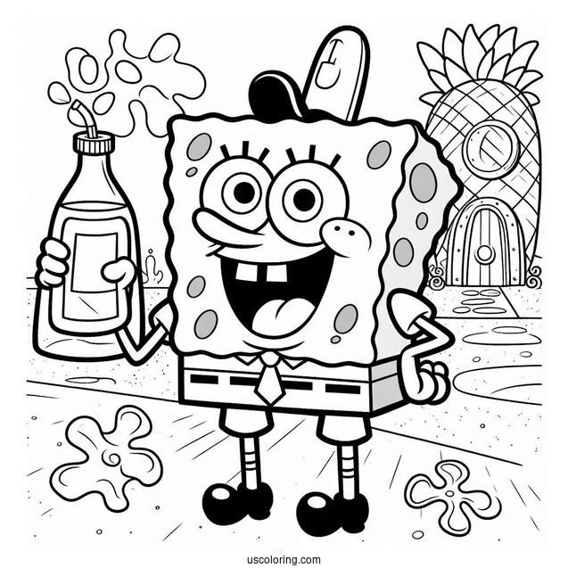 Harold SquarePants Coloring Page Holding Bottle