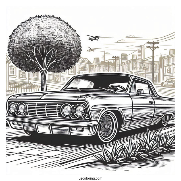 Cool Lowrider Coloring Page Car Parked In The Street