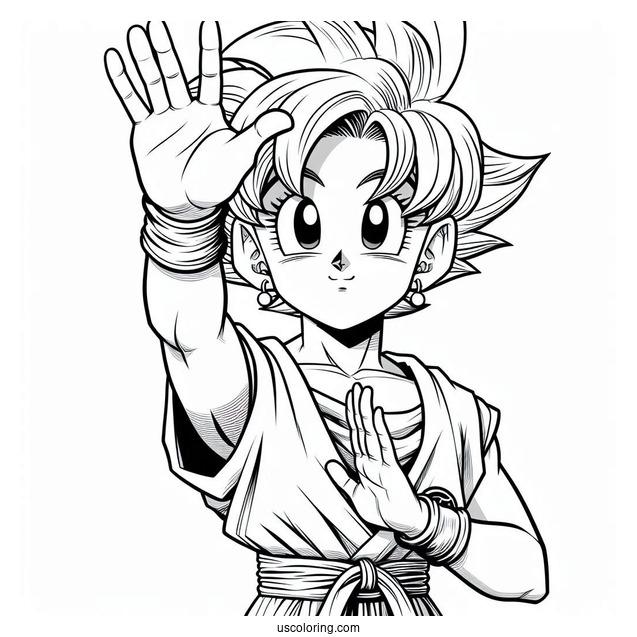 Dragon Ball Z Coloring Page Of Young Bulma With Hands Raised