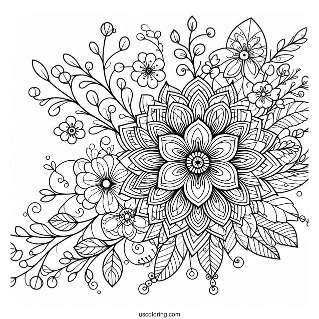 Elegant Spring Flower Mandala Coloring Sheet