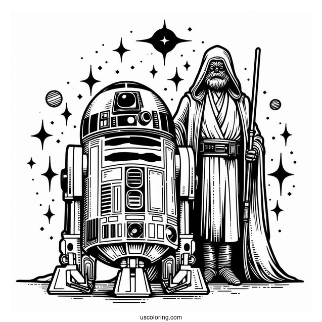 R2-D2 Coloring Page With Yoda