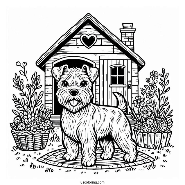 Coloring Page Of Terrier In Front Of Dog House