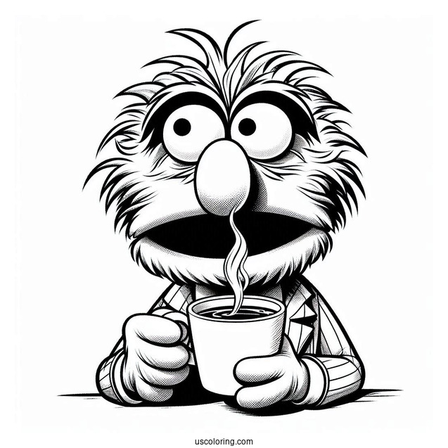 Muppets Coloring Page Of Confused Gonzo Holding Cup Of Coffee