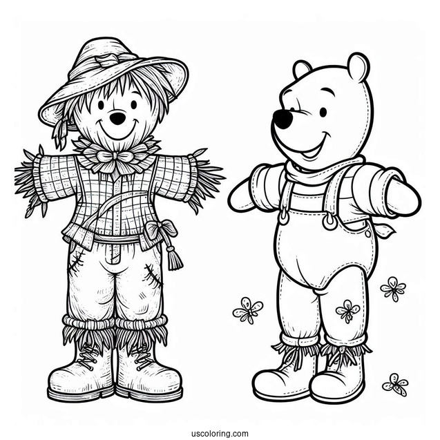 Cute Winnie The Pooh Scarecrow Coloring Page For Kids