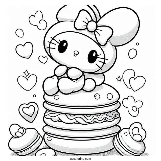 My Melody Coloring Page Sitting On Top Of Macaron