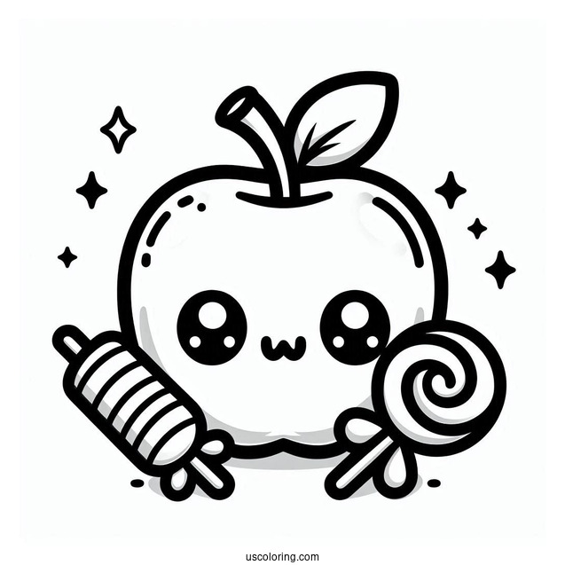 Kawaii Candy Apple Coloring Page