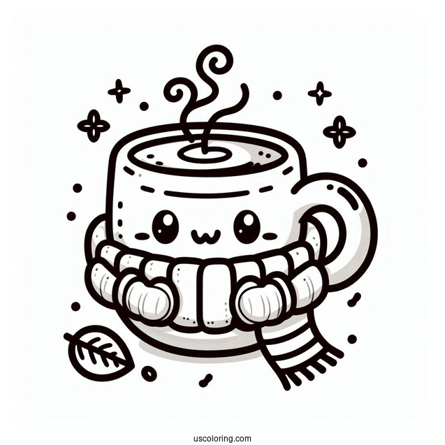 Cartoon Coffee Coloring Pages Of Cup Wearing Scarf And Ear Muffs