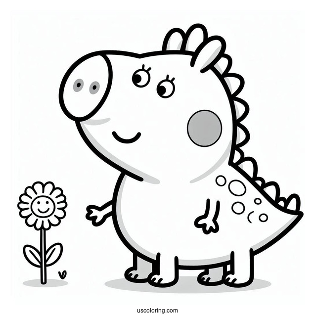 Dinosaur Themed Peppa Pig Coloring Page