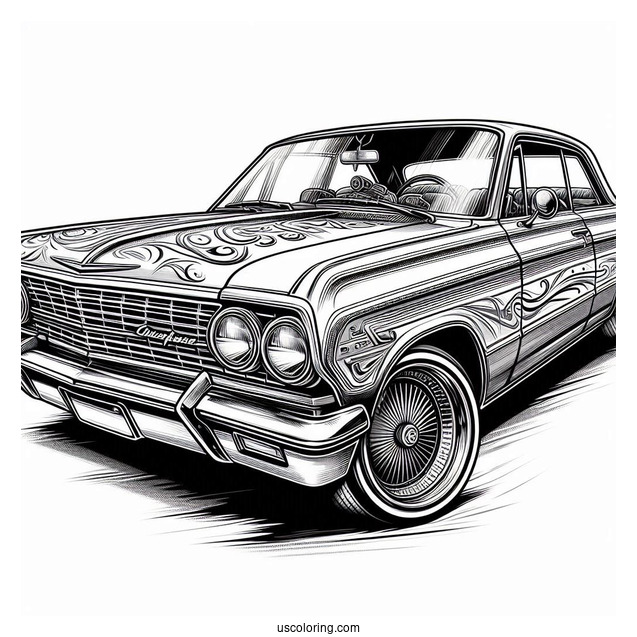 Lowrider Coloring Page Chevrolet Impala With Custom Paint