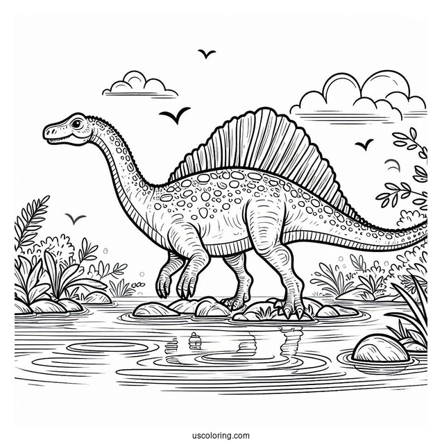 Spinosaurus Coloring Page Wading Through The Water