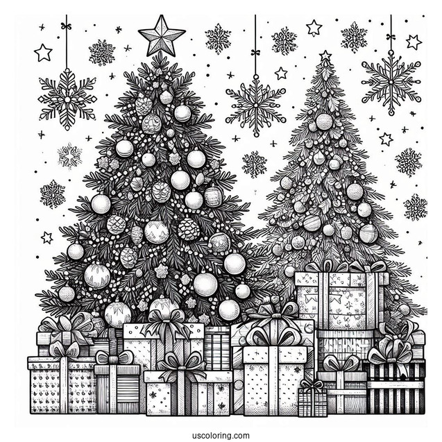 Realistic Christmas Tree With Lots Of Presents