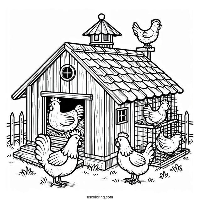 Farm Chicken Coop Coloring Sheet