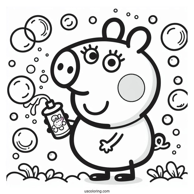 George Pig Playing With Bubbles Coloring Sheet